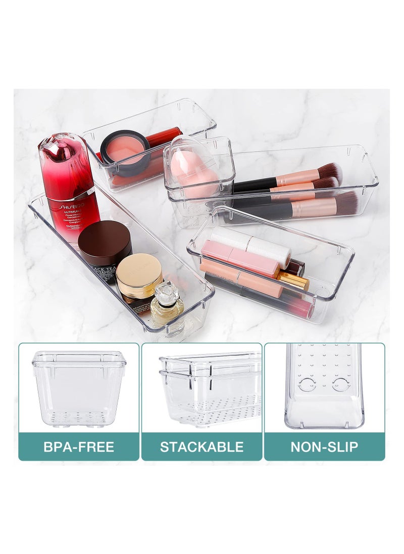 Hanayo Clear Plastic Drawer Organizers Set 25 PCS 4-Size Versatile Bathroom and Vanity Drawer Organizer Trays Storage Bins for Makeup Jewelries Kitchen Utensils and Office Drawer Dividers Socks Ties  - Image 3