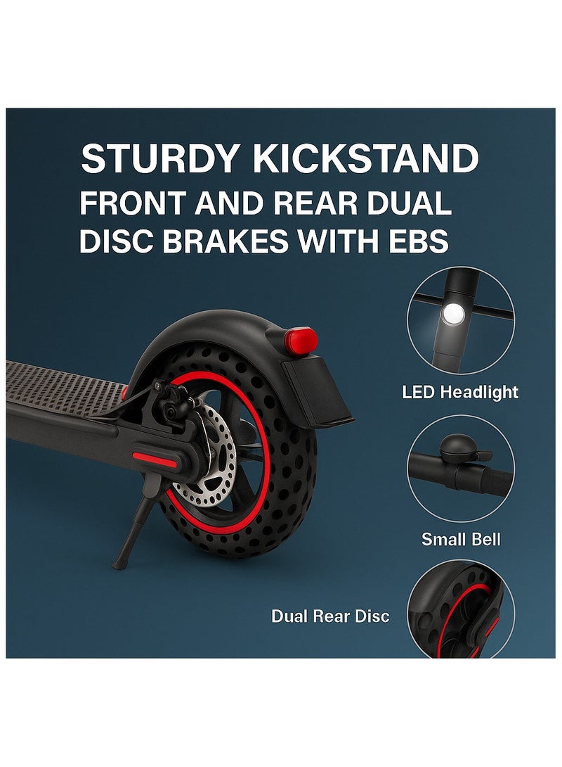 HR-13 Foldable Electric Scooter – 8.5″ Tires, 350W Motor (500W Peak) up to 30km/h, 25–30km Range, Dual Brakes (E-ABS + Disc), 14kg Heavy-Duty Steel Frame for Adults