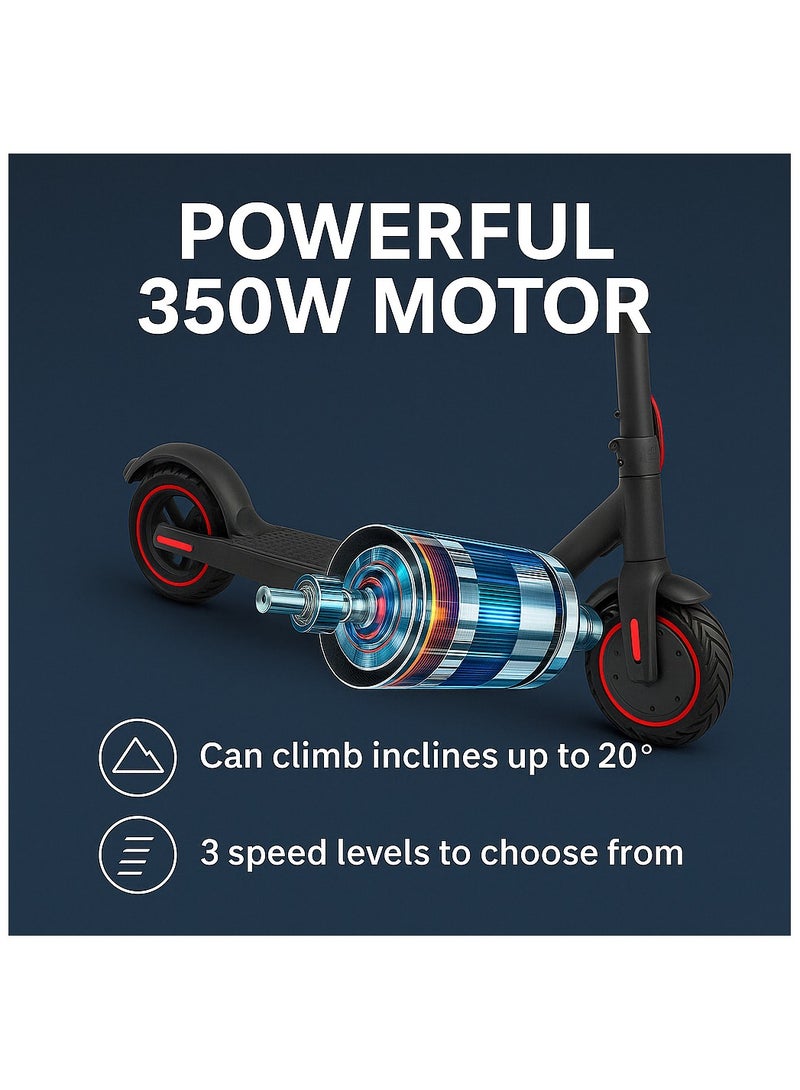 HR-13 Foldable Electric Scooter – 8.5″ Tires, 350W Motor (500W Peak) up to 30km/h, 25–30km Range, Dual Brakes (E-ABS + Disc), 14kg Heavy-Duty Steel Frame for Adults