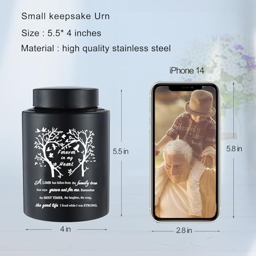 BRUKUSUR 6 Inches Small Urn for Human Ashes Stainless Steel Mini Cremation Urn Small Keepsake Urn Memorial Ashes Container-Black - Image 4