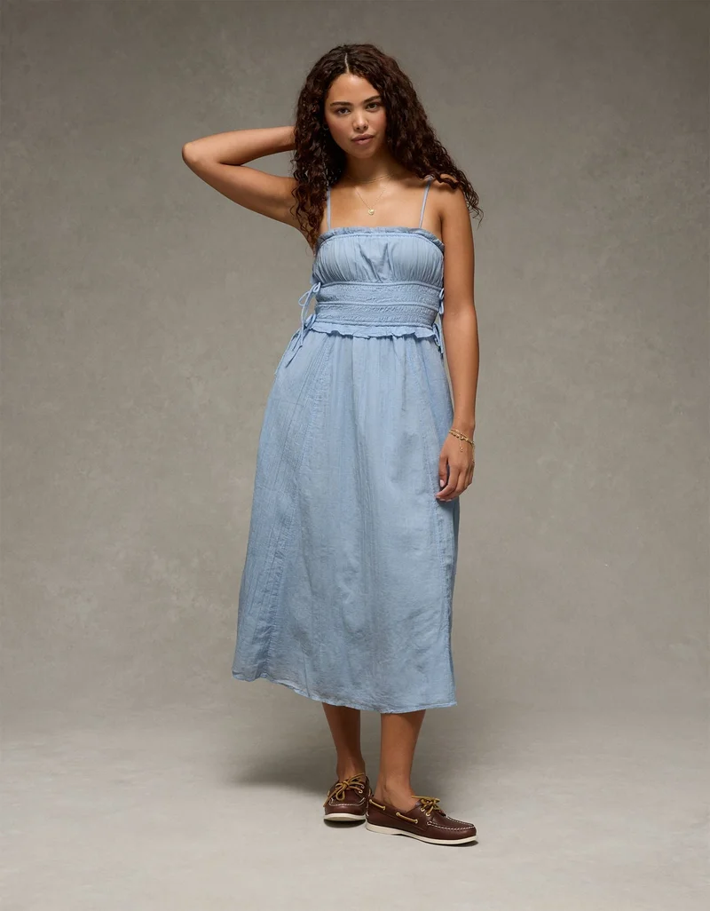 American Eagle AE Corded Smocking Midi Dress