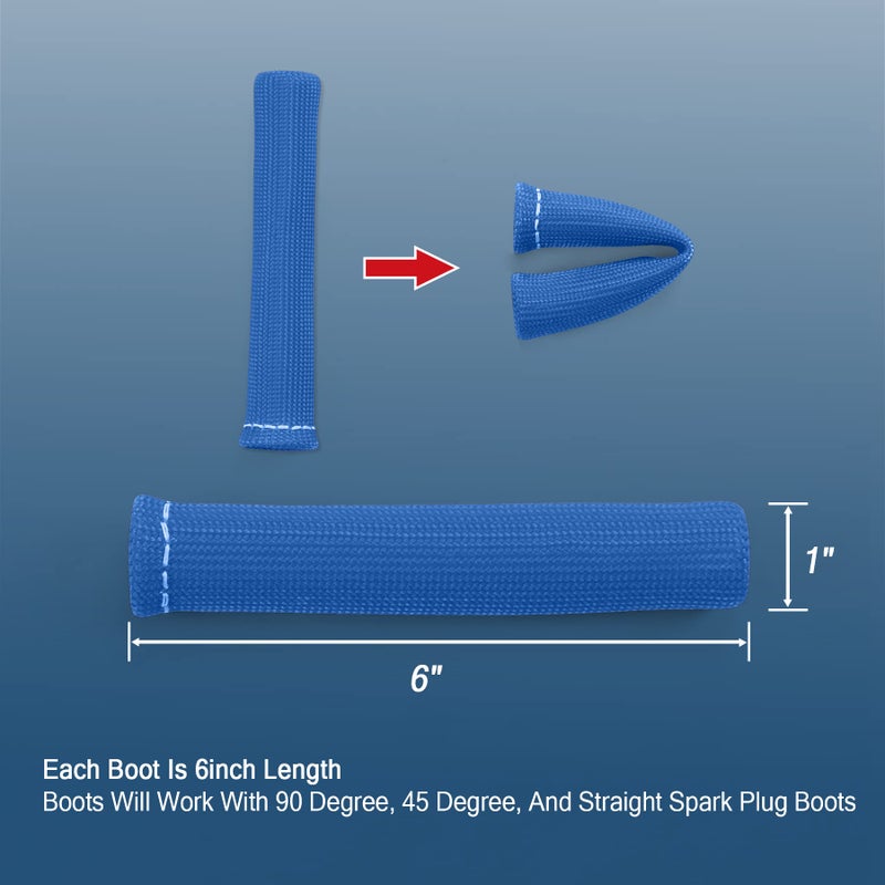 JDMSPEED 1200Â° Spark Plug Wire Boots Heat Shield Protector Sleeve Cover Replacement For SBC BBC 350 454 6 Inch 8PCS Blue - Image 3