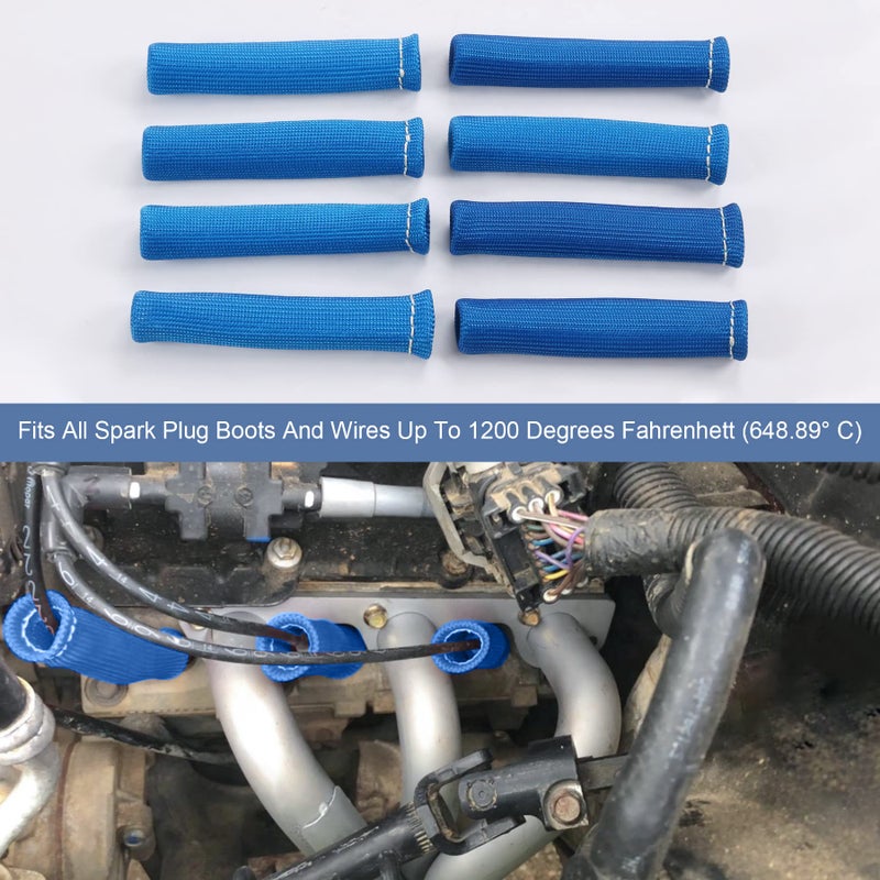 JDMSPEED 1200Â° Spark Plug Wire Boots Heat Shield Protector Sleeve Cover Replacement For SBC BBC 350 454 6 Inch 8PCS Blue - Image 2