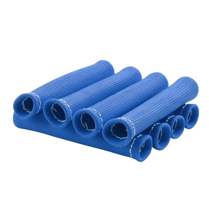 JDMSPEED 1200Â° Spark Plug Wire Boots Heat Shield Protector Sleeve Cover Replacement For SBC BBC 350 454 6 Inch 8PCS Blue - Image 1