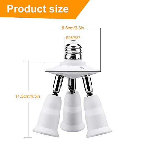 ELECTOP E26 E27 Adjustable Socket Splitter,3 in 1 Socket White Bulb Base Adapter Lamp Holder,360 Degree Rotating 180 Degree Bending - Image 4