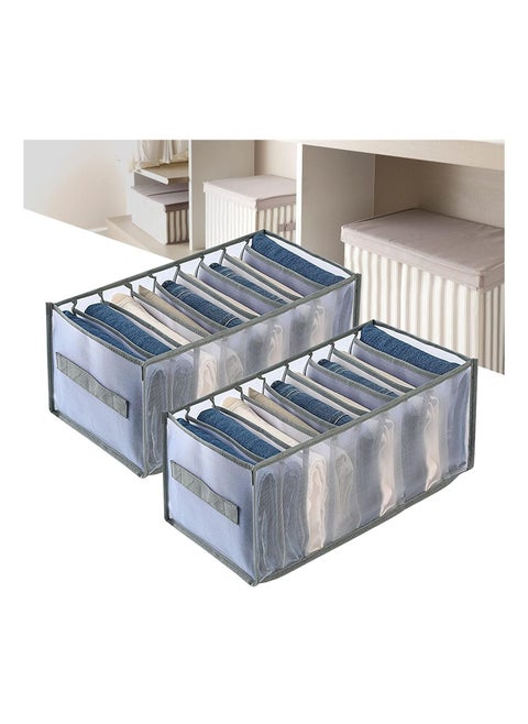 Wardrobe Clothes Organizer, 2 Pack 9 Grids Foldable & Washable Jeans Compartment Storage Closet Cabinet Organizer,Underwear Mesh Storage Boxes With Side Handles(Gray-2pcs 9 Grids)