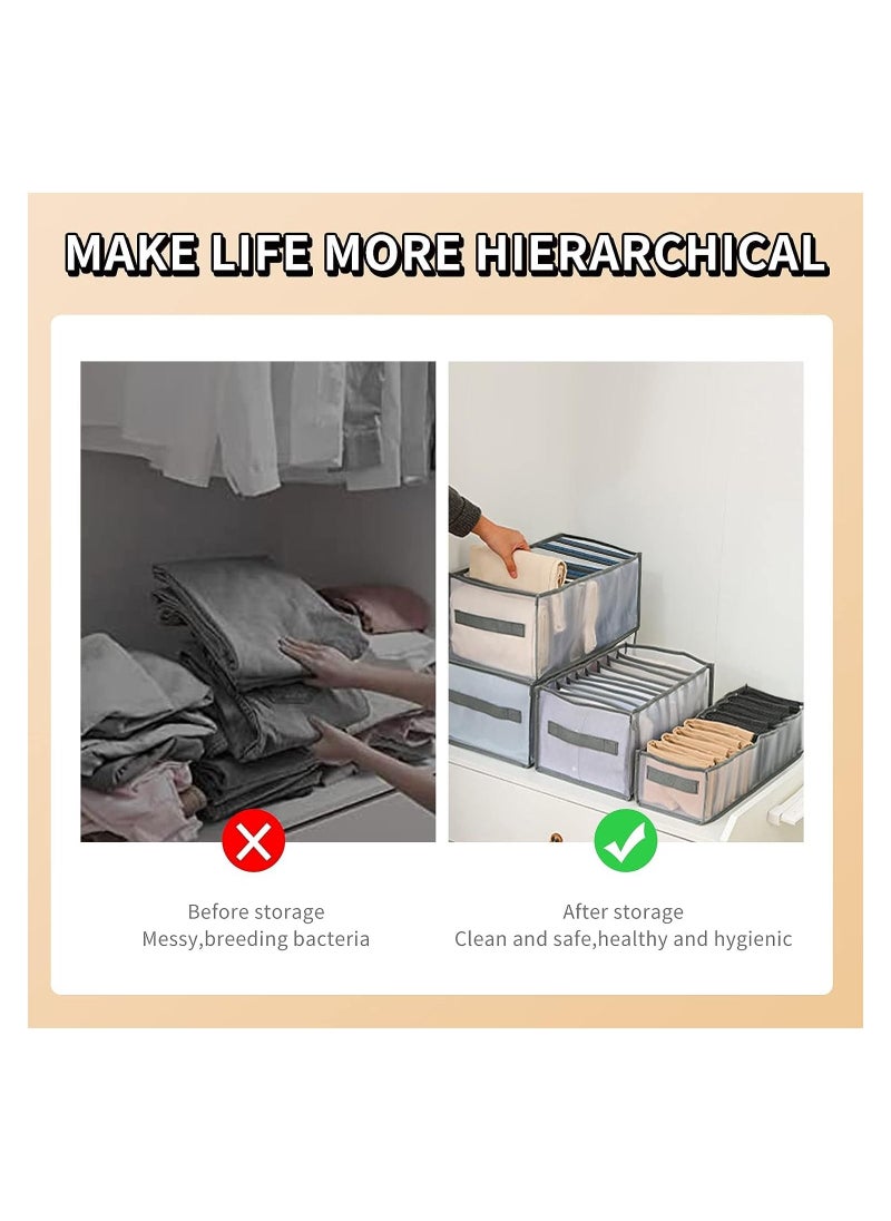 Wardrobe Clothes Organizer, 2 Pack 9 Grids Foldable & Washable Jeans Compartment Storage Closet Cabinet Organizer,Underwear Mesh Storage Boxes With Side Handles(Gray-2pcs 9 Grids)