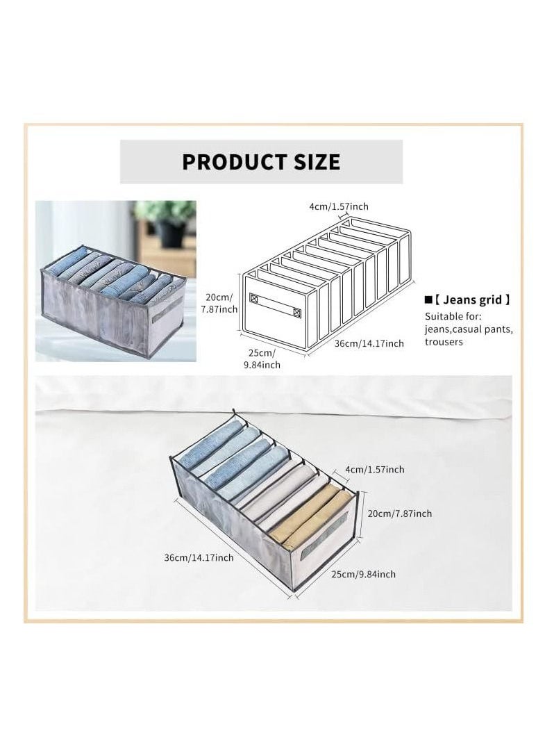 Wardrobe Clothes Organizer, 2 Pack 9 Grids Foldable & Washable Jeans Compartment Storage Closet Cabinet Organizer,Underwear Mesh Storage Boxes With Side Handles(Gray-2pcs 9 Grids)