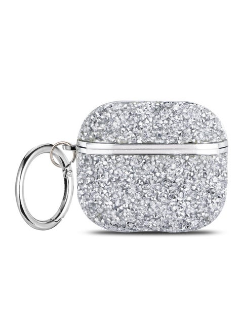 Applicable To For Apple's Airpods 3 Flash Drill Bluetooth Earphone Case Electroplated Flash Paste Drill Earphone Case-Color:Silver-Applicable Model:Airpods 1/2 (with Package And Hook)