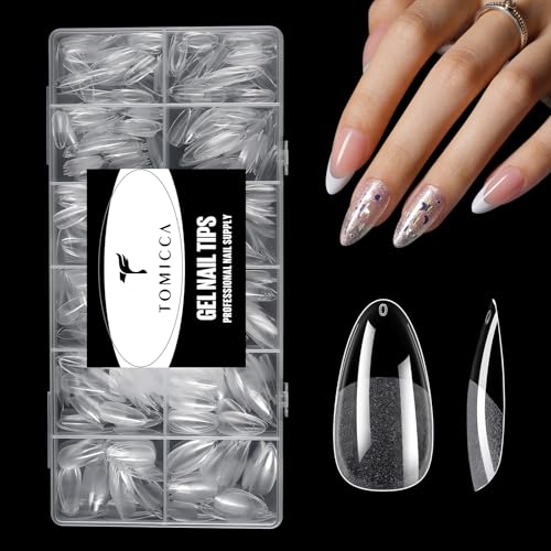TOMICCA Medium Almond Nail Tips 240Pcs Half Matte Pre Shaped No Filing Almond Nail Tips 15 Sizes Full Cover Clear Acrylic Nails for Nail Art Gel Nail Extension Tips for Beginners Professionals - Image 1