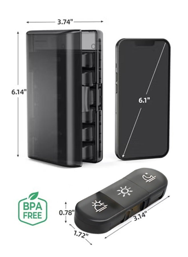 دي إم جي تك منظم الأقراص الأسبوعية الكبيرة الإضافية 3 مرات في اليوم، صندوق الأقراص من جانب واحد مفتوح 7 أيام للتعبئة السهلة، حماية خصوصية الأسود علبة الأقراص من الساعة صباحًا مساءً (أسود) - Image 2