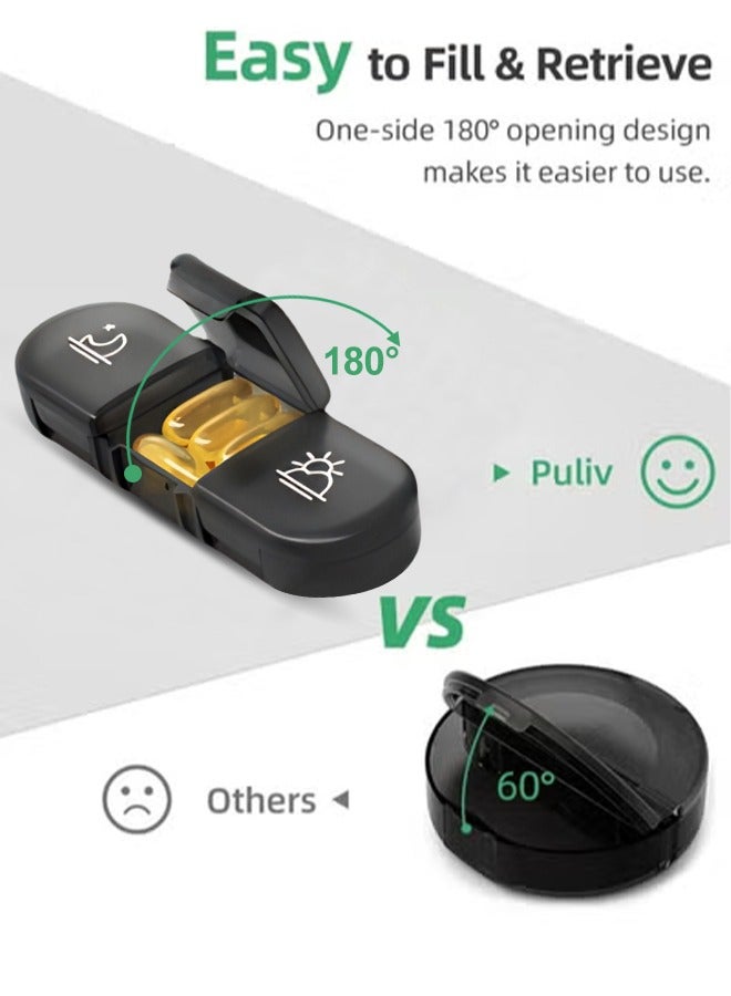 دي إم جي تك منظم الأقراص الأسبوعية الكبيرة الإضافية 3 مرات في اليوم، صندوق الأقراص من جانب واحد مفتوح 7 أيام للتعبئة السهلة، حماية خصوصية الأسود علبة الأقراص من الساعة صباحًا مساءً (أسود) - Image 3