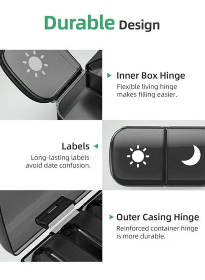 دي إم جي تك منظم الأقراص الأسبوعية الكبيرة الإضافية 3 مرات في اليوم، صندوق الأقراص من جانب واحد مفتوح 7 أيام للتعبئة السهلة، حماية خصوصية الأسود علبة الأقراص من الساعة صباحًا مساءً (أسود) - Image 5