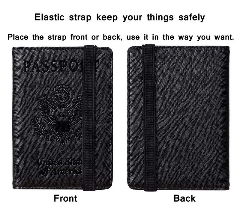 Travelambo Passport Wallet Passport Holder Cover Case Leather Travel Wallet Rfid Blocking for Men Women（Black CH black） - Image 3