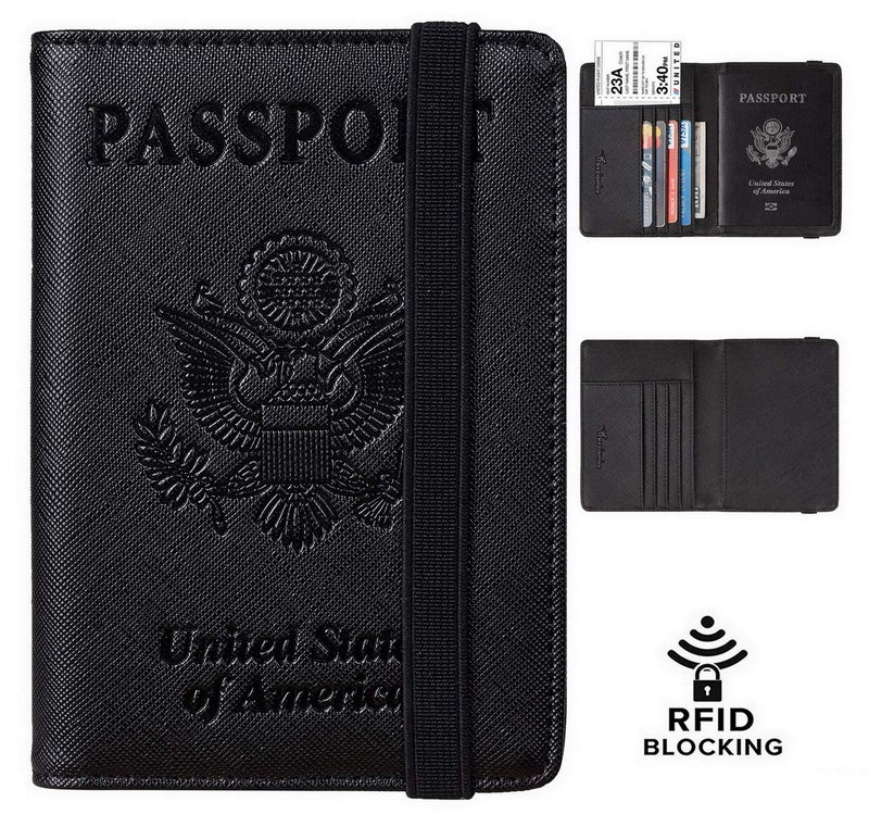Travelambo Passport Wallet Passport Holder Cover Case Leather Travel Wallet Rfid Blocking for Men Women（Black CH black） - Image 2