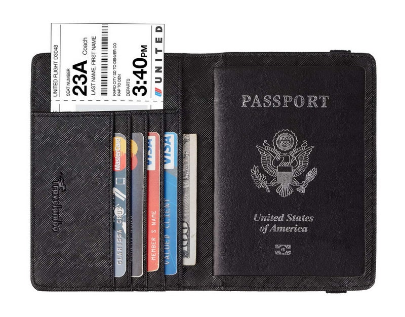 Travelambo Passport Wallet Passport Holder Cover Case Leather Travel Wallet Rfid Blocking for Men Women（Black CH black） - Image 4
