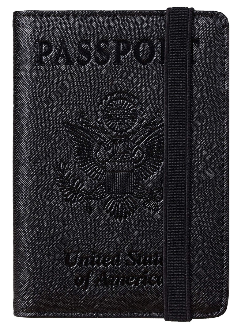 Travelambo Passport Wallet Passport Holder Cover Case Leather Travel Wallet Rfid Blocking for Men Women（Black CH black） - Image 1