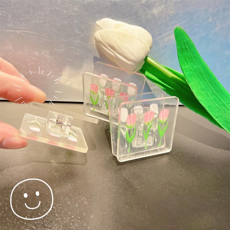 7pcs Acrylic Folder Clips Tulip Pattern Portable Multi-Function Paper Clamp for Office Organization and Document Holding Style - Image 5