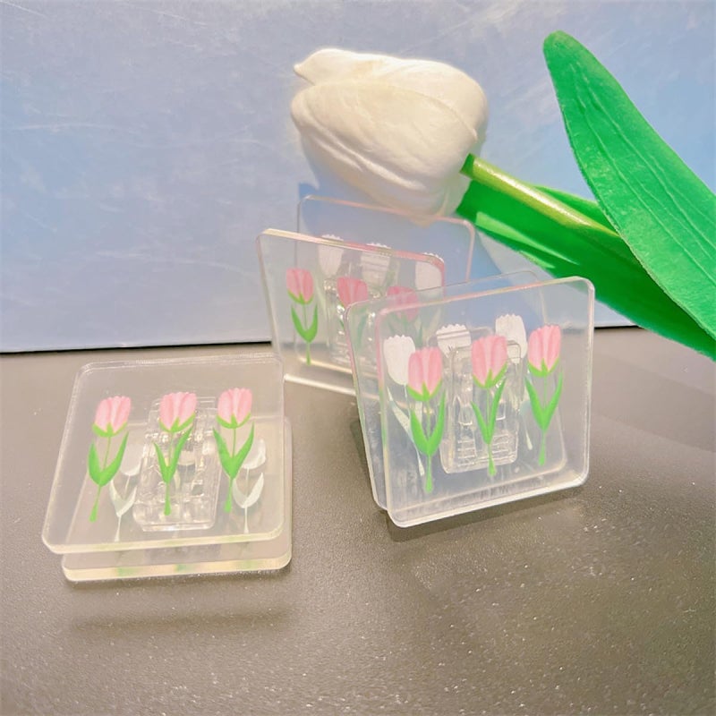 7pcs Acrylic Folder Clips Tulip Pattern Portable Multi-Function Paper Clamp for Office Organization and Document Holding Style - Image 4