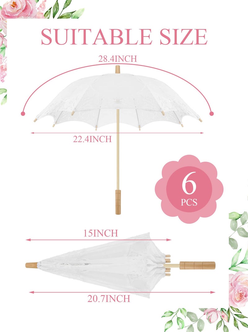 Kajaia 6 Pcs Lace Parasol Umbrella - Vintage Lace Wedding Umbrellas with Handle for Bridesmaid, Flower Women (White) - Image 2