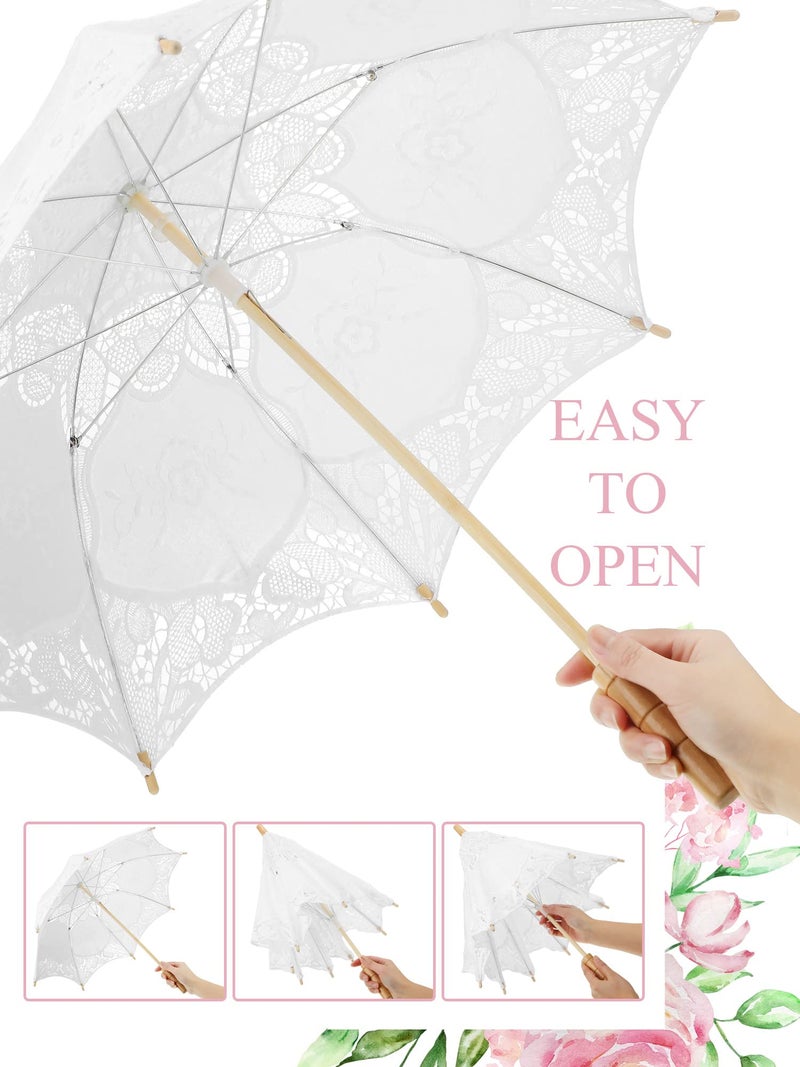 Kajaia 6 Pcs Lace Parasol Umbrella - Vintage Lace Wedding Umbrellas with Handle for Bridesmaid, Flower Women (White) - Image 3
