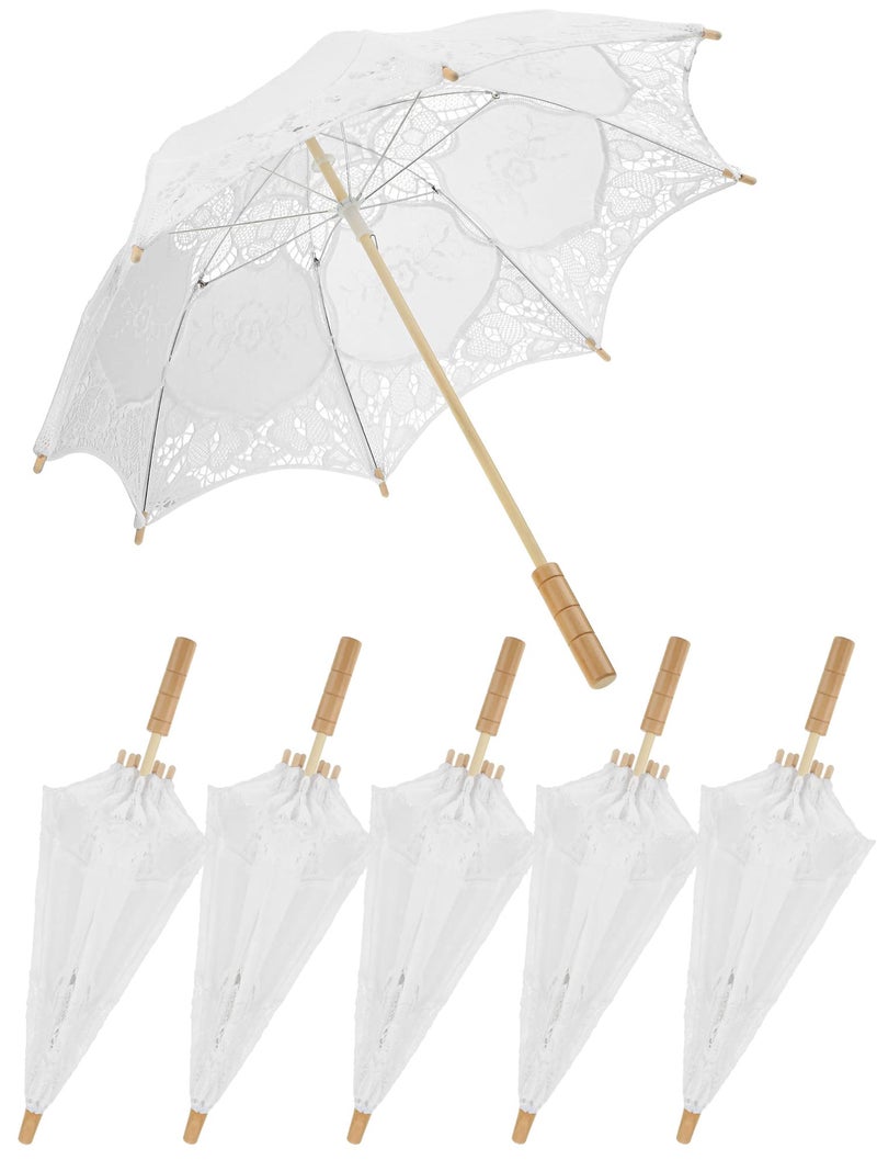 Kajaia 6 Pcs Lace Parasol Umbrella - Vintage Lace Wedding Umbrellas with Handle for Bridesmaid, Flower Women (White) - Image 1