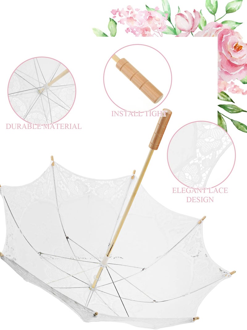 Kajaia 6 Pcs Lace Parasol Umbrella - Vintage Lace Wedding Umbrellas with Handle for Bridesmaid, Flower Women (White) - Image 4