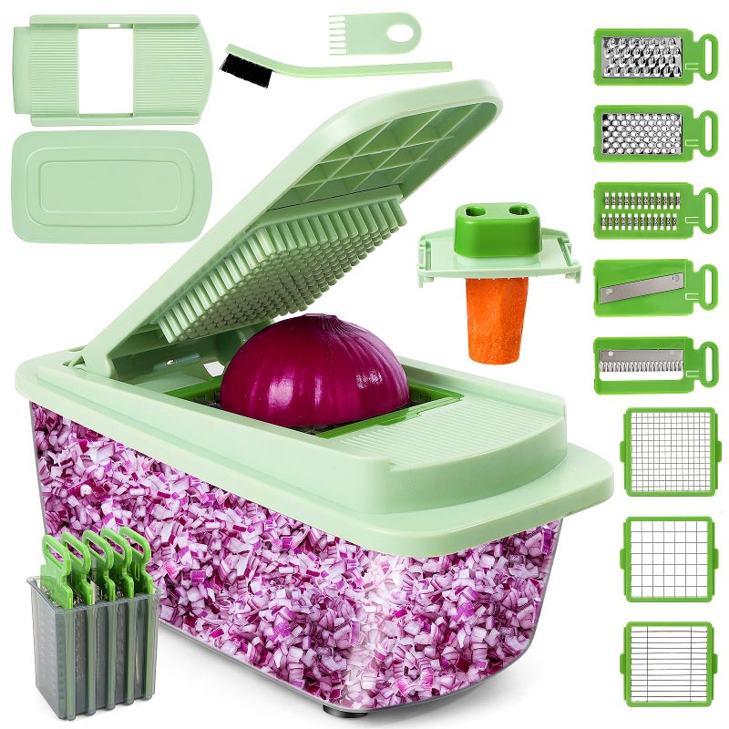 MAMICOOKER Vegetable Chopper 16-in-1 Multifunctional Kitchen Gadgets - 8 Blades Onion Chopper with Container, Food Spiralizer Slicer Dicer Grater Shredder, Vegetable Cutter for Salad/Coleslaw/Meat/Nuts - Image 1