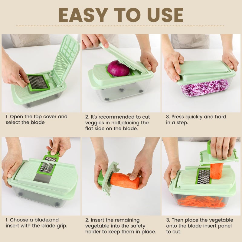 MAMICOOKER Vegetable Chopper 16-in-1 Multifunctional Kitchen Gadgets - 8 Blades Onion Chopper with Container, Food Spiralizer Slicer Dicer Grater Shredder, Vegetable Cutter for Salad/Coleslaw/Meat/Nuts - Image 5