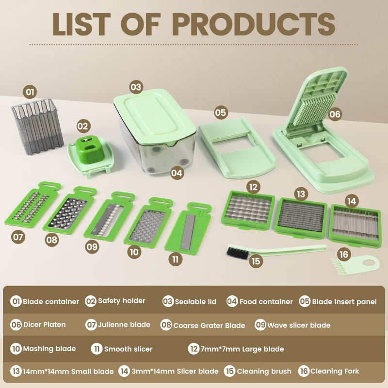 MAMICOOKER Vegetable Chopper 16-in-1 Multifunctional Kitchen Gadgets - 8 Blades Onion Chopper with Container, Food Spiralizer Slicer Dicer Grater Shredder, Vegetable Cutter for Salad/Coleslaw/Meat/Nuts - Image 3