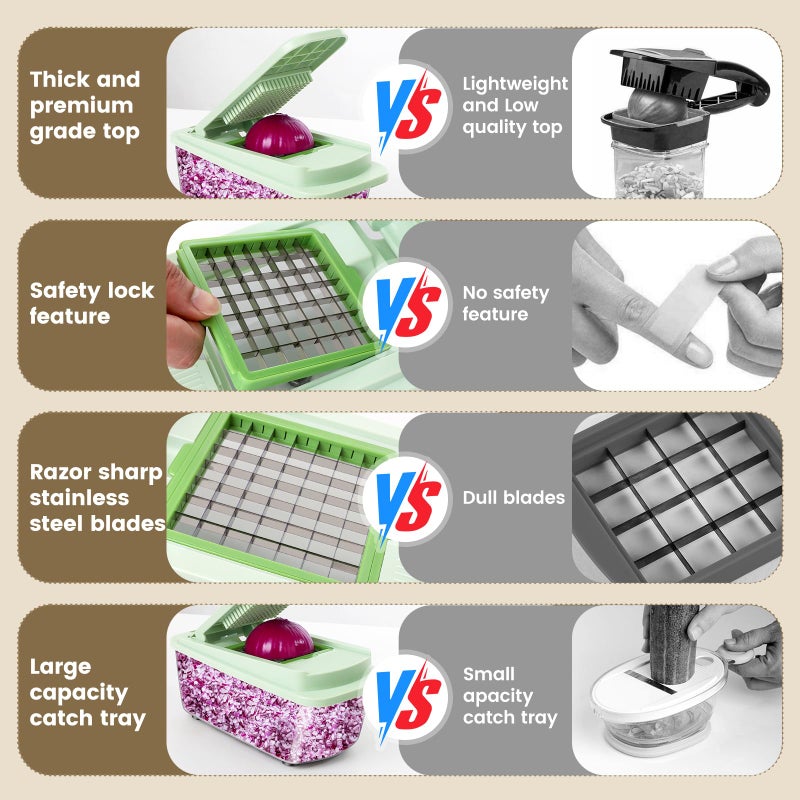MAMICOOKER Vegetable Chopper 16-in-1 Multifunctional Kitchen Gadgets - 8 Blades Onion Chopper with Container, Food Spiralizer Slicer Dicer Grater Shredder, Vegetable Cutter for Salad/Coleslaw/Meat/Nuts - Image 4