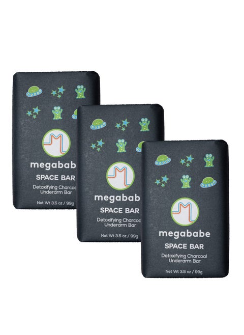 Megababe Underarm Bar Soap - Space Bar | With Detoxifying Charcoal for Odor Control | 3.5 oz - 3 Pack