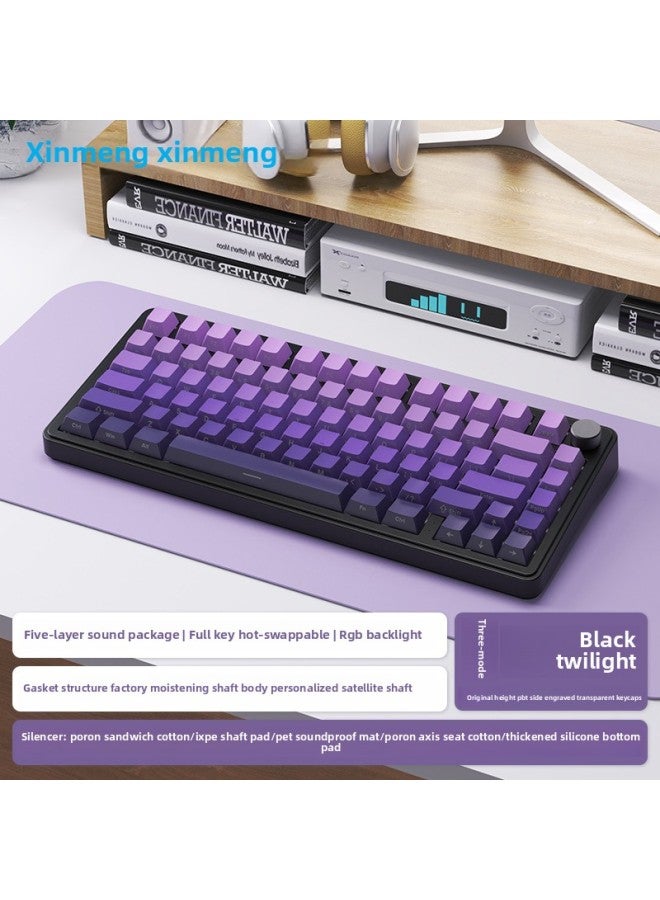 Bluetooth Rgb Girls E-Sports Customized 5 Three-Mode Silent Axis Hot-Swappable Gaming Wireless Mechanical Keyboard M7-Color:Crushed Ice Shaft-black Twilight-three Modes  - Image 1