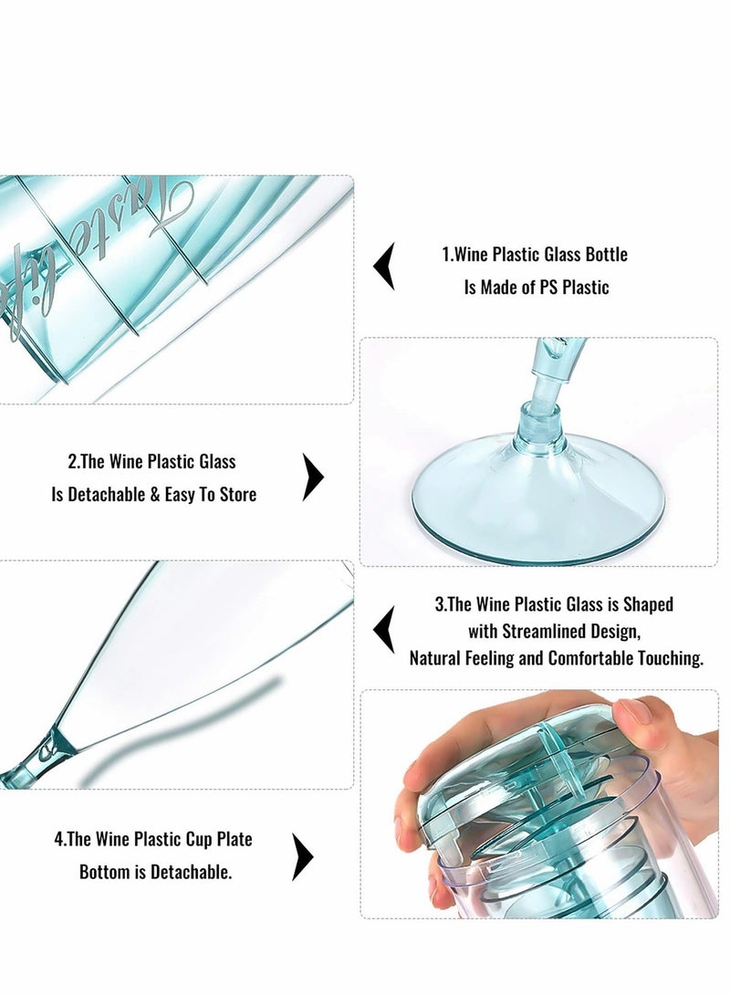 KASTWAVE كؤوس شمبانيا بلاستيكية، أكواب قابلة لإعادة الاستخدام مع زجاجة تخزين، كأس محمول أزرق، كؤوس ميموزا مثالية للنزهات، الحفلات، التخييم والتجمعات (مجموعة من 5) - Image 5