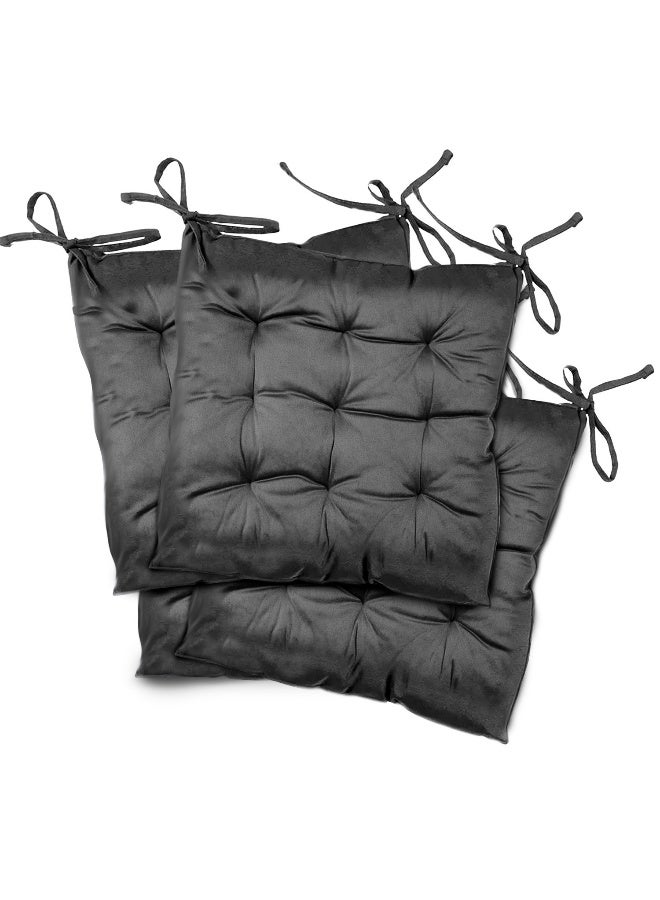 REST Pack of 4 Velvet Soft Chair Pad with Seat Ties Suitable for Garden , Kitchen and Office Chairs Indoor and Outdoor  Dark Grey 40x40cm - Image 1