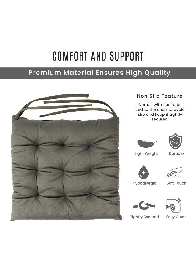 REST Pack of 4 Velvet Soft Chair Pad with Seat Ties Suitable for Garden , Kitchen and Office Chairs Indoor and Outdoor  Dark Grey 40x40cm - Image 4