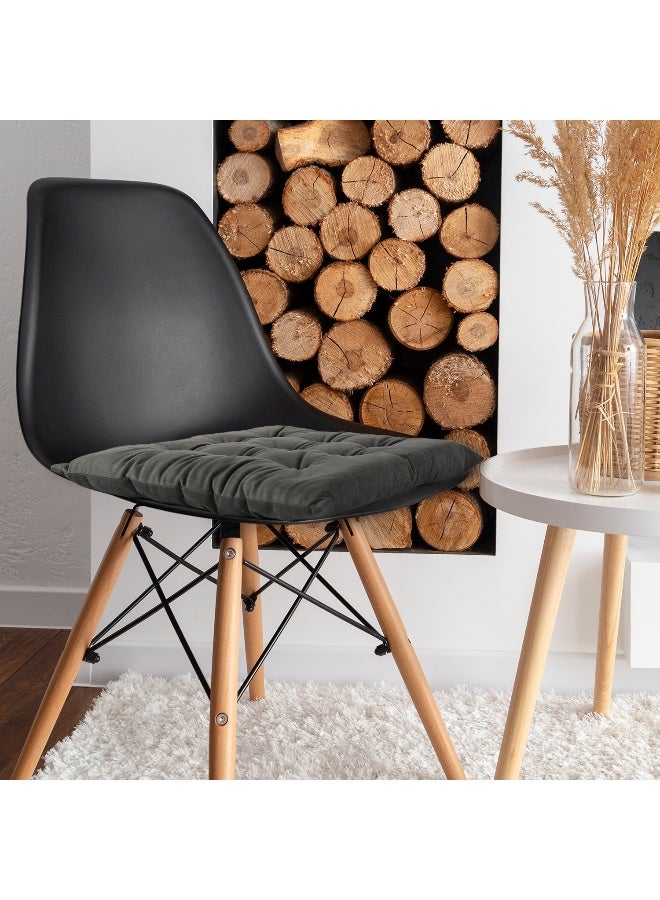 REST Pack of 4 Velvet Soft Chair Pad with Seat Ties Suitable for Garden , Kitchen and Office Chairs Indoor and Outdoor  Dark Grey 40x40cm - Image 2