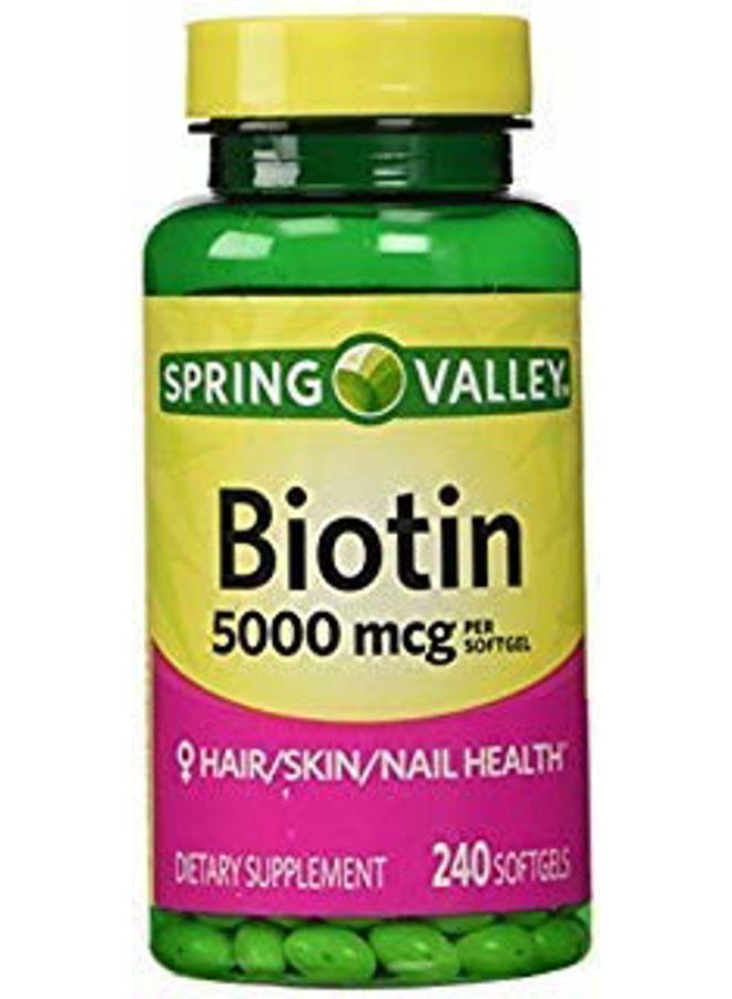 Biotin 5000 mcg, 240 Softgels by Spring Valley