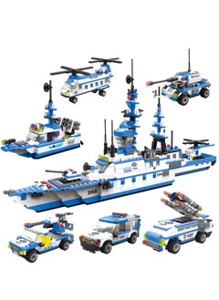 XICEN 6 in 1 Battleship Building Toy, 1230 Pieces City Police Station Building Kit with Police Car, Patrol Boat, Helicopter, Tank, Construction Toy for Kids Boys Girls  - Image 1