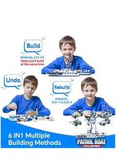 XICEN 6 in 1 Battleship Building Toy, 1230 Pieces City Police Station Building Kit with Police Car, Patrol Boat, Helicopter, Tank, Construction Toy for Kids Boys Girls  - Image 2