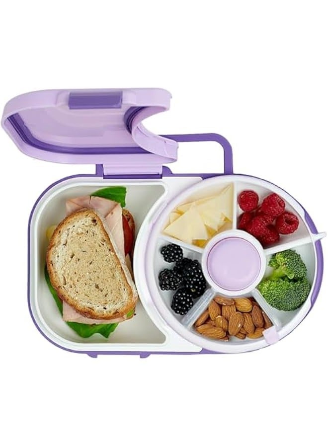 بيوينتي صندوق غداء للاطفال من لياروميس مع موزع 5 اقسام + صندوق غداء، حاوية غداء 2 في 1 بنمط بينتو و5 مساحات تخزين صغيرة + 1 مساحة تخزين كبيرة للساندويتشات (لون ارجواني)، أكريليك - Image 1