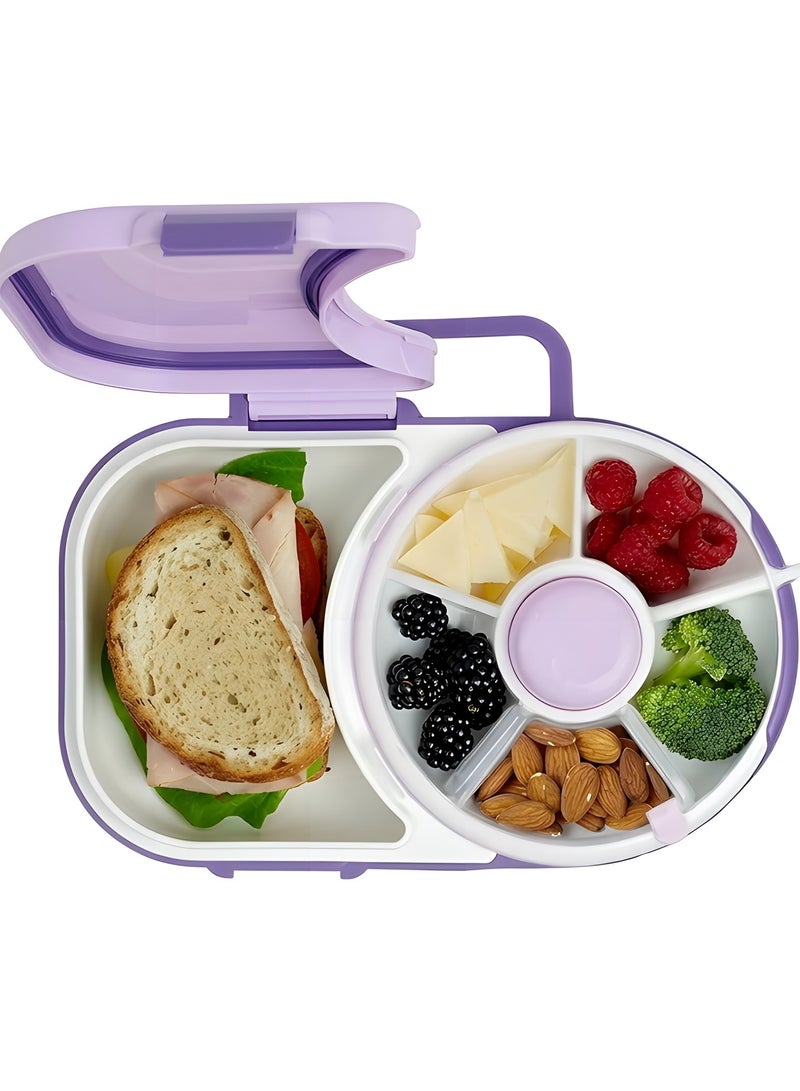 Beauenty Kids Lunchbox with 5 Compartment Dispenser + Lunchbox ，2-in-1 Bento Style Lunch Container, 5 Small +1 Large Sandwich Compartment。… (Purple) - Image 1
