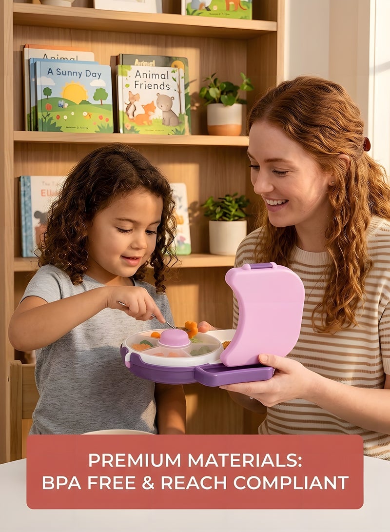 Beauenty Kids Lunchbox with 5 Compartment Dispenser + Lunchbox ，2-in-1 Bento Style Lunch Container, 5 Small +1 Large Sandwich Compartment。… (Purple) - Image 2