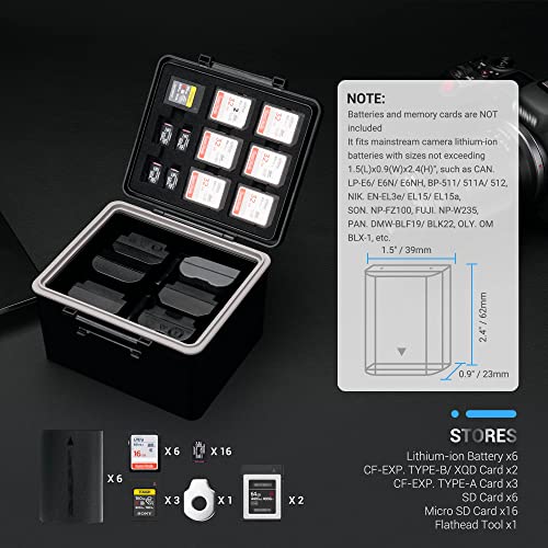 JJC DSLR Camera Battery & SD Micro SD XQD Card Case Holder for Canon LP-E6 LP-E6N LP-E6NH Nikon EN-EL15 EN-EL14 Sony NP-FZ100 Fujifilm NP-W126 NP-W235 Battery and More Below 1.5x0.9x2.4” - Image 3
