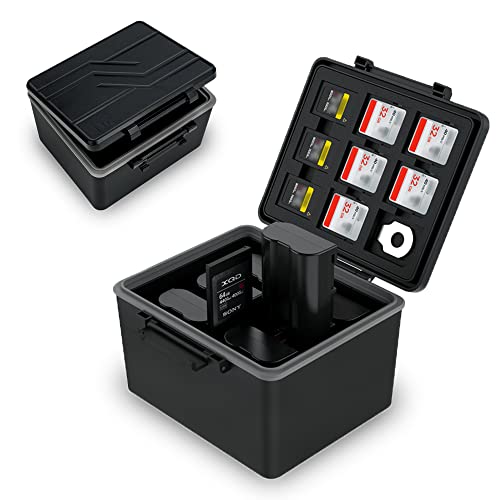 JJC DSLR Camera Battery & SD Micro SD XQD Card Case Holder for Canon LP-E6 LP-E6N LP-E6NH Nikon EN-EL15 EN-EL14 Sony NP-FZ100 Fujifilm NP-W126 NP-W235 Battery and More Below 1.5x0.9x2.4” - Image 1