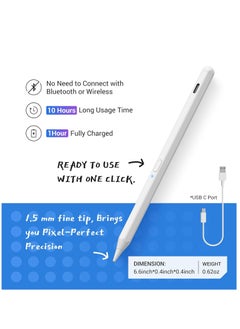 Generic Palm Rejection Stylus Pen with Tilt Sensitivity for Apple iPad 2018 and Later Generation 6 7 8 9 10 Pro 11 12.9 3 4 5 Air 4 5 Mini 6 Digital Pen for Precision Writing and Drawing, White  - Image 5