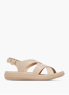 Le Confort Women's Solid Cross Strap Sandals with Buckle Closure  - Image 3