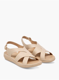 Le Confort Women's Solid Cross Strap Sandals with Buckle Closure  - Image 1