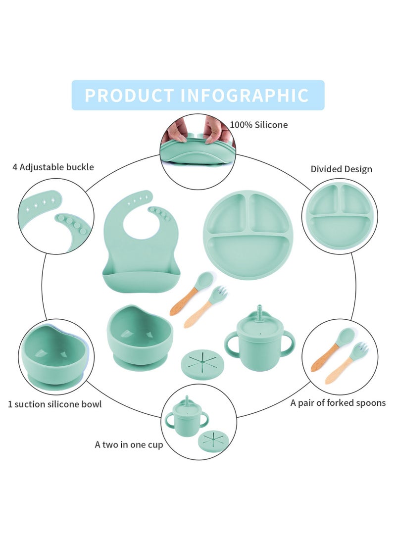 6-in-1 Premium Baby Feeding Set (6M+) | FDA & CPC Certified | BPA-Free Silicone Suction Bowl with Bib & Plate | Dishwasher & Microwave Safe (Green) - Image 2