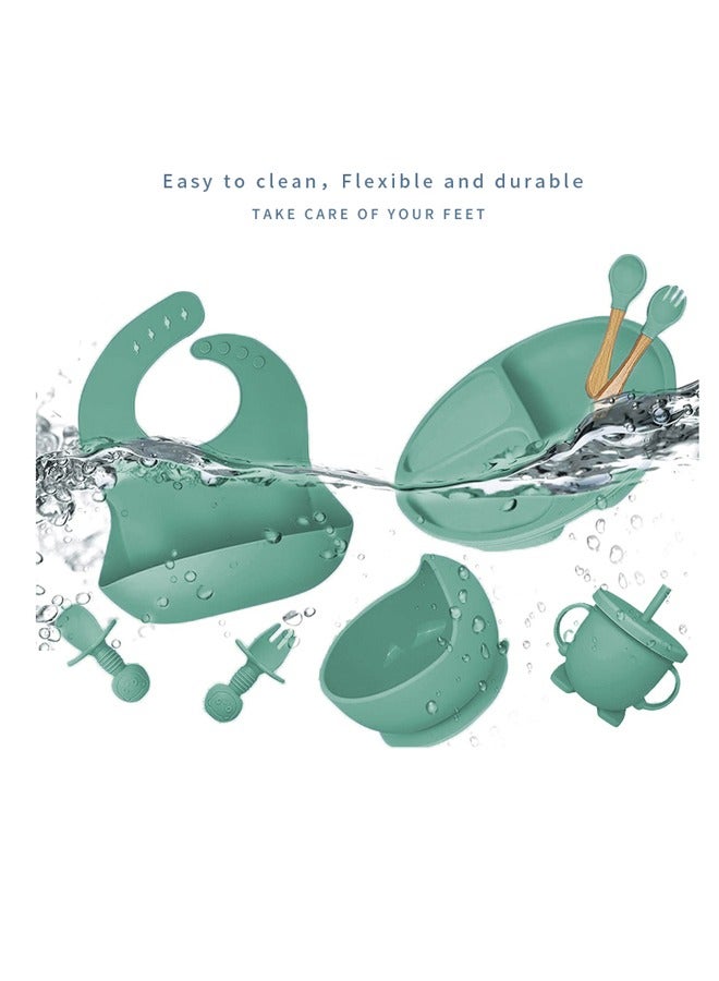 6-in-1 Premium Baby Feeding Set (6M+) | FDA & CPC Certified | BPA-Free Silicone Suction Bowl with Bib & Plate | Dishwasher & Microwave Safe (Green) - Image 3